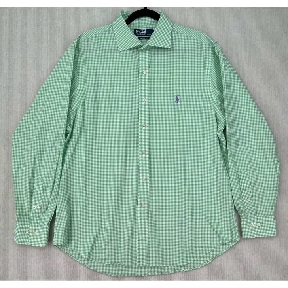 Polo Ralph Lauren Men's 16.5 34/35 Green Gingham Custom Fit Button Down 0432